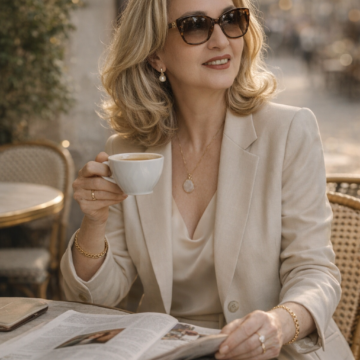 Mulher elegante em café europeu