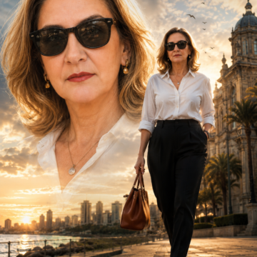 Mulher confiante ao pôr do sol