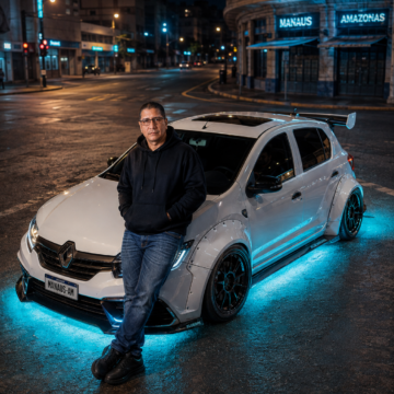 Carro tunado sob luzes da cidade