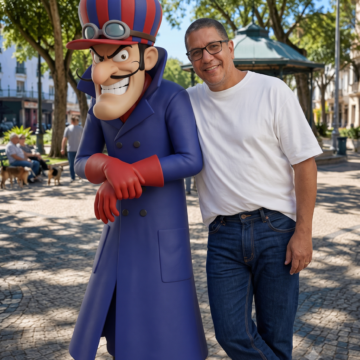 Homem e Cartoon no Parque